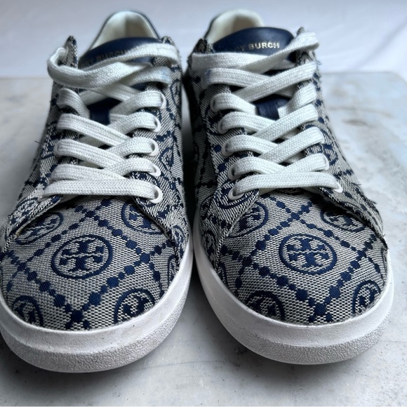 Tory Burch Blue and Cream Patterned Sneakers - Picture 3 of 14